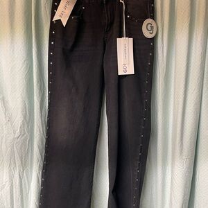 Women's Black Wide-Leg Jeans with Side Stud Trim